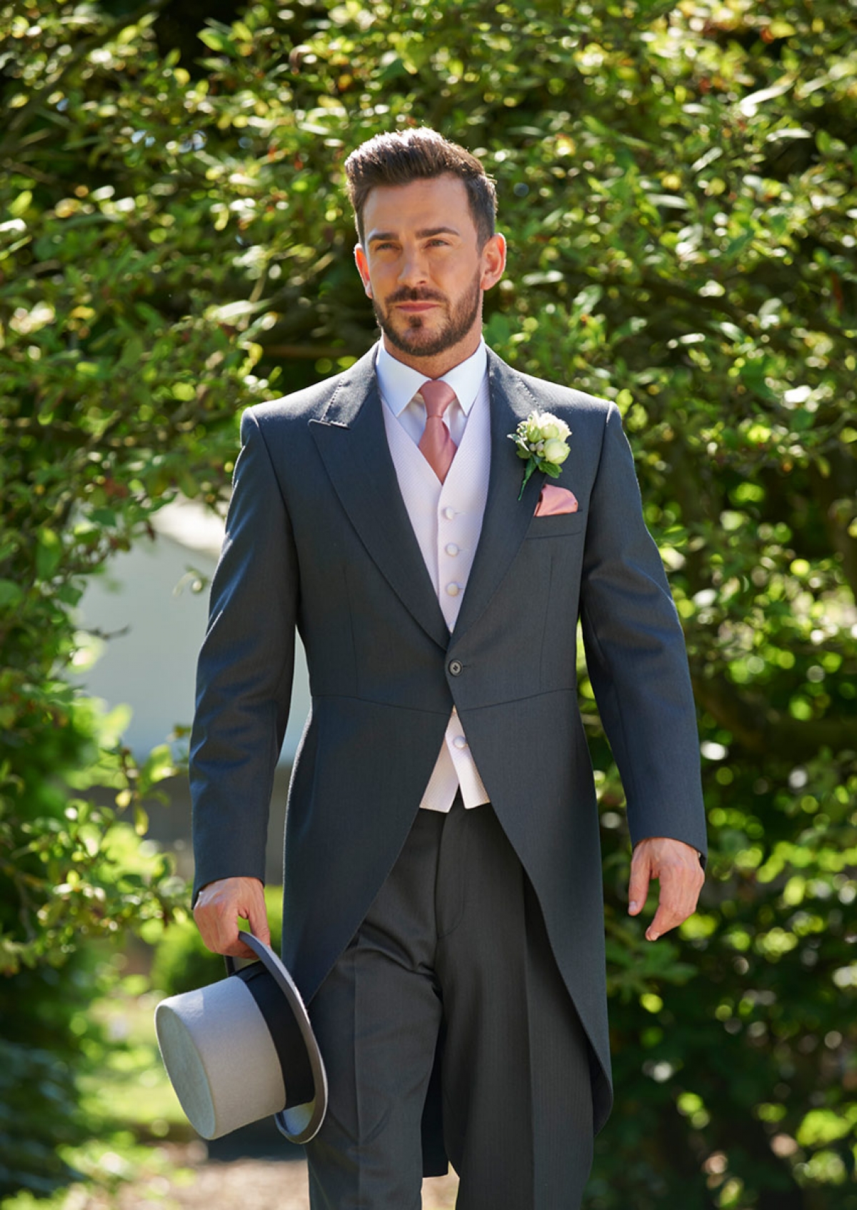 Gray herringbone wedding suit